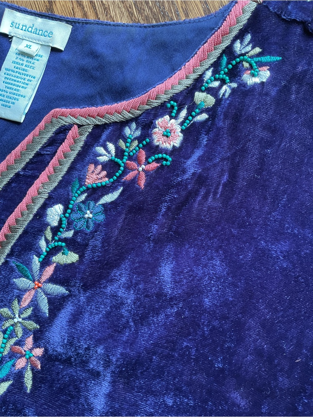 Sundance Purple Velvet Embroidered V-Neck Top - Picture 10 of 11